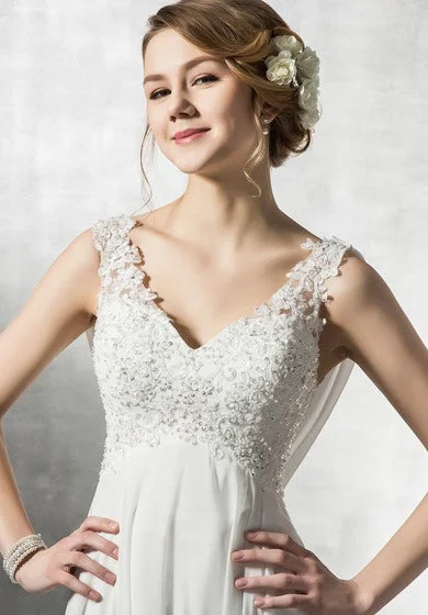 A-Line Empire Chiffon And Lace Dress With Beadings And Back Cowl