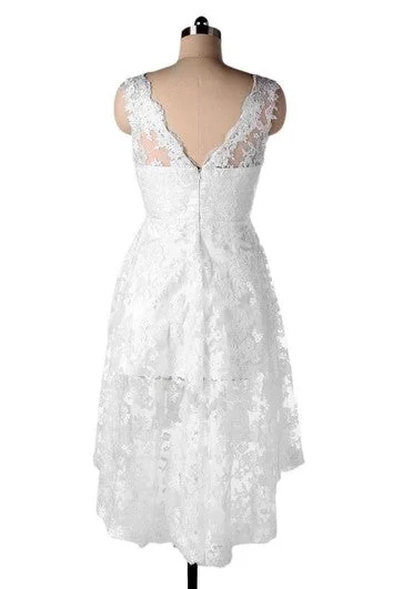 A-Line V-Neck Backless Chiffon Lace Weddig Dress