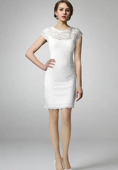 High Neck Form Fitting Lace Short Wedding Dress