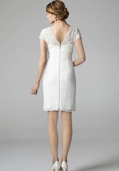 High Neck Form Fitting Lace Short Wedding Dress