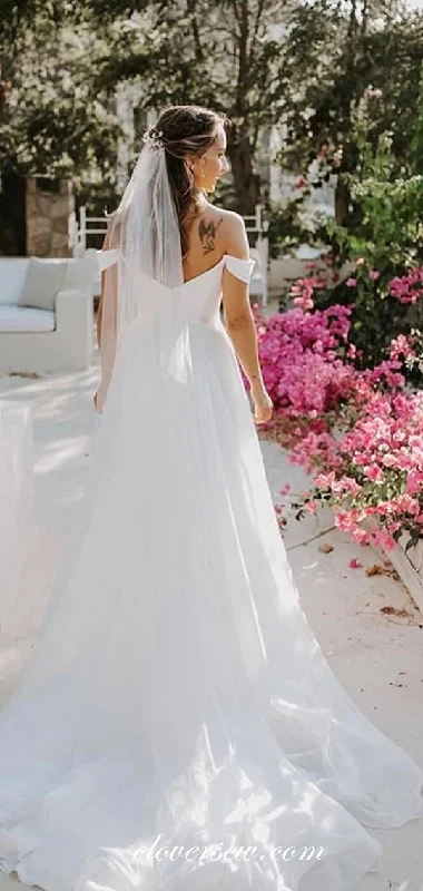 Ivory Chiffon Off The Shoulder Beach Wedding Dresses, CW0190