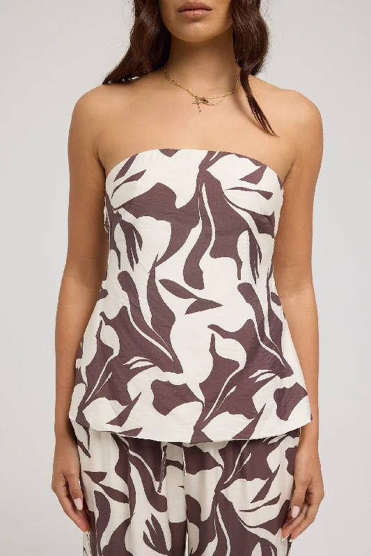 Perfect Stranger Espresso Strapless Top Brown Print