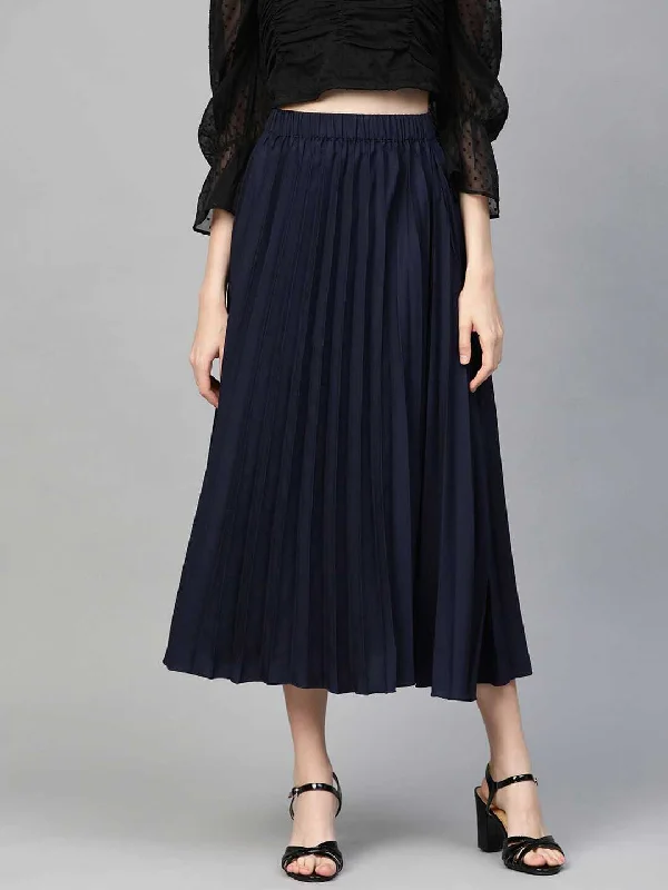 plusS Navy Blue Accordion Pleated A-Line Skirt