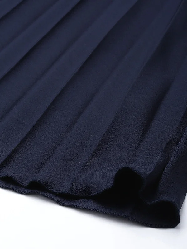 plusS Navy Blue Accordion Pleated A-Line Skirt