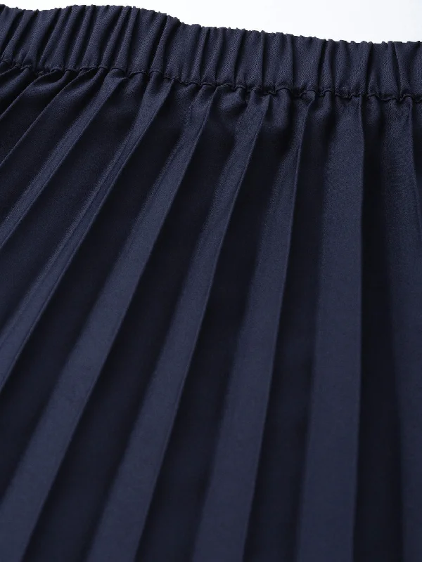 plusS Navy Blue Accordion Pleated A-Line Skirt