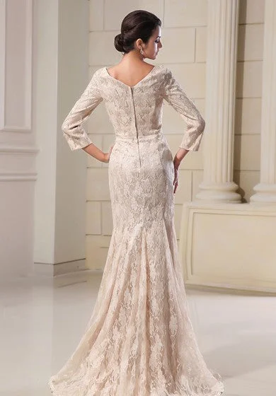 Square-Neck Long-Sleeve Mermaid Dress With Lace Appliques