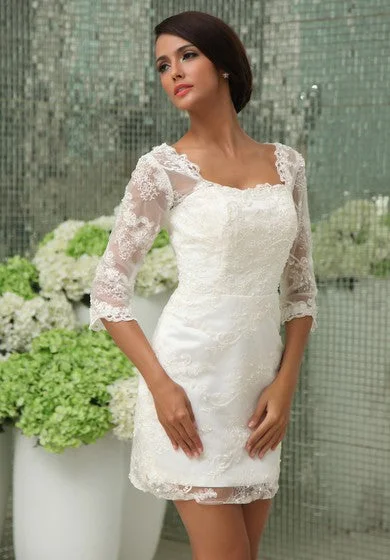 Vintage Half-Sleeve Short Dress With Lace Overlay