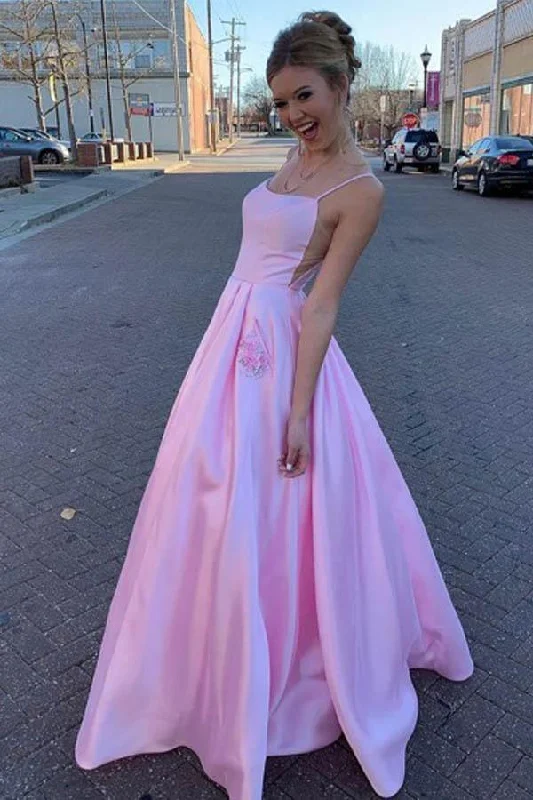 New Discounts Just Dropped!A Line Satin Floor Length Pink Prom Dress With Pockets PSK133 New Discounts Just Dropped!A Line Satin Floor Length Pink Prom Dress With Pockets PSK133