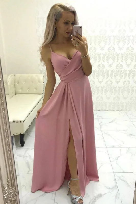 Amazing Prices You Can’t Resist!A-line Simple Satin Evening Gown Spaghetti Straps Prom Dress with Split PSK117 Amazing Prices You Can’t Resist!A-line Simple Satin Evening Gown Spaghetti Straps Prom Dress with Split PSK117