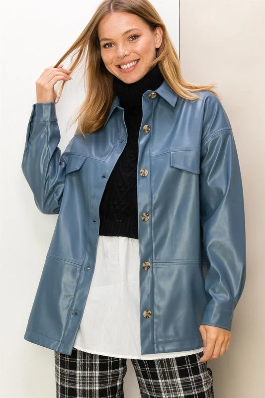 Bigger Savings, Better Shopping!After-hours Flap Detail Pu Leather Shacket
