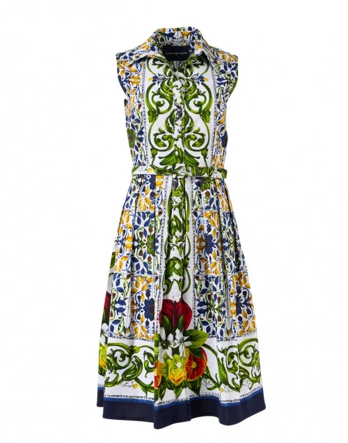 Biggest Sale of the Season!Audrey Indigo Tile Print Stretch Cotton Dress