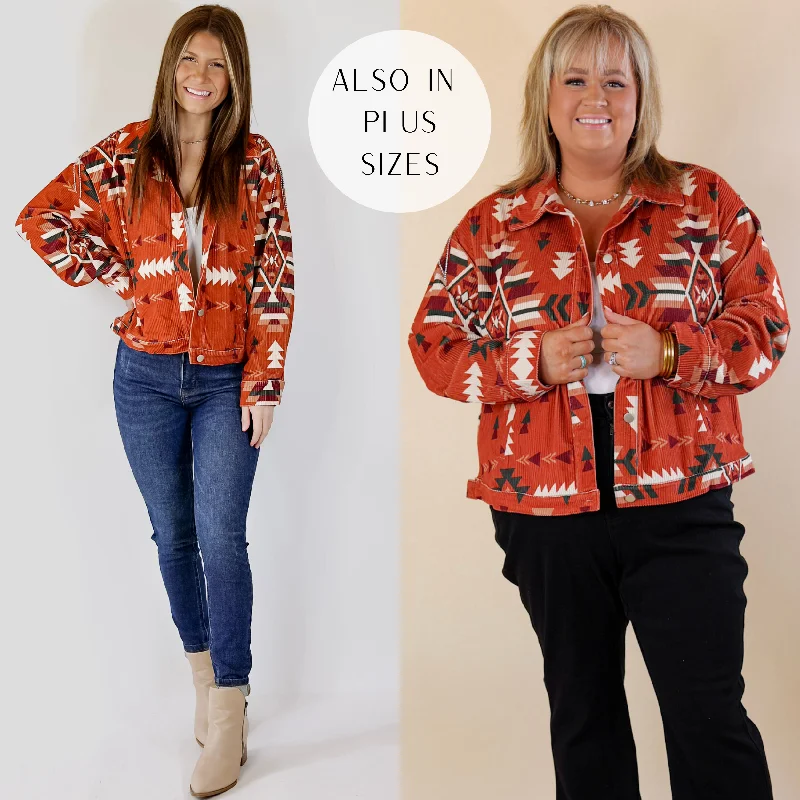 Your Favorite Sale is Back!Signature Moves Aztec Print Jacket with Crystal Fringe in Rust Orange