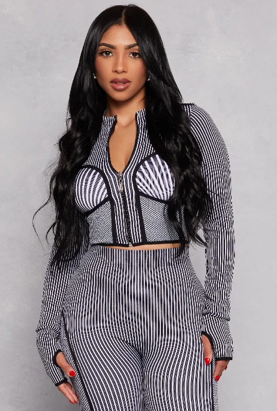 Your Chance to Save is Now!Seamless Rib Knit Striped Zip Front Track Jacket