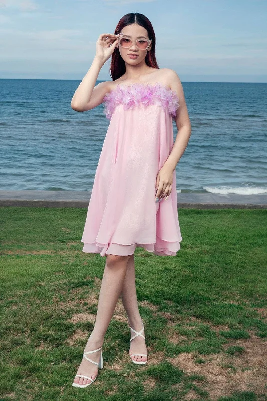 Get Ready to Save!Blanche Trapezoid Straight Across Neck Organza Voile Knee-length Dress Get Ready to Save!Blanche Trapezoid Straight Across Neck Organza Voile Knee-length Dress