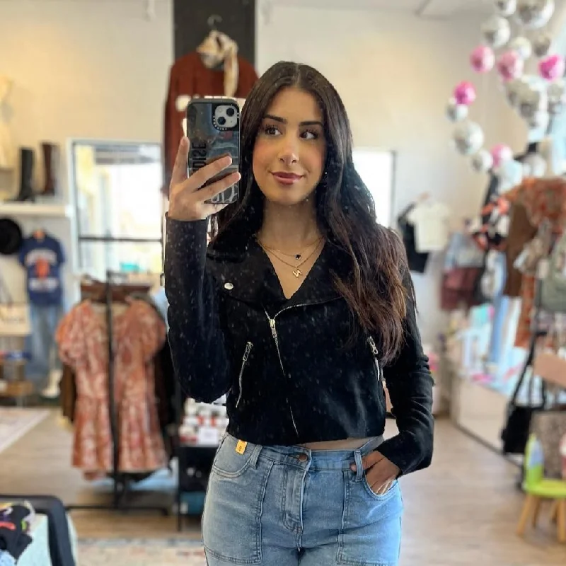Save Like Never Before!Carefree Season Faux Suede Moto Jacket