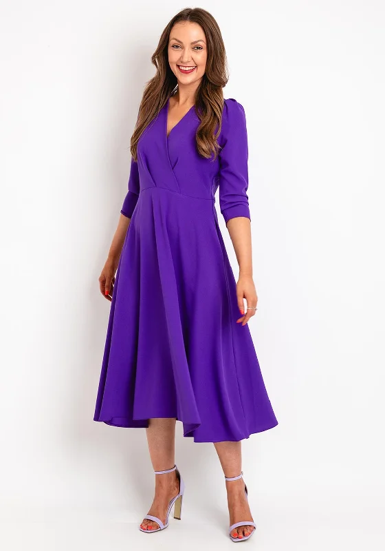 Get More for Less!Castings V-Shape Neckline A-Line Dress, Violet