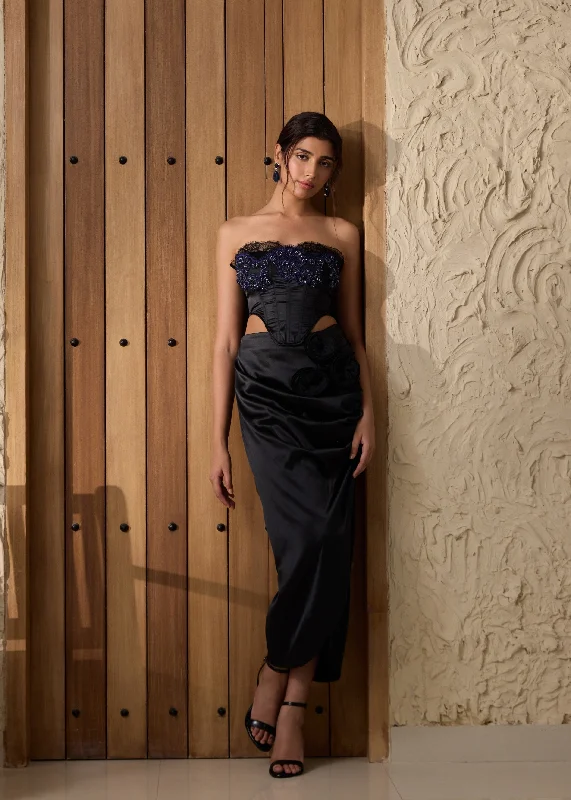 Hot Deals You Can’t Resist!Cataleya Black Embellished Corset and Skirt Set