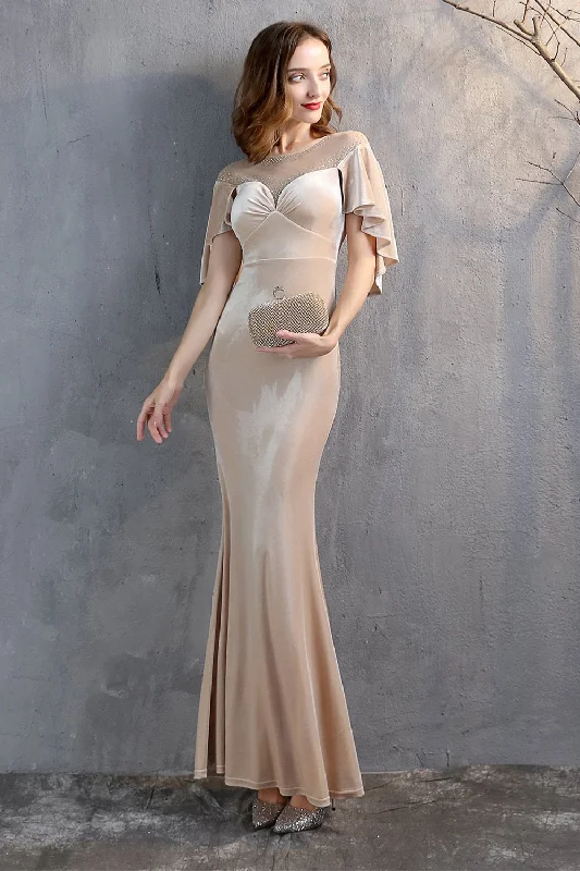 The Sale You’ve Been Waiting For!Champagne Velvet Mermaid Long Prom Dress