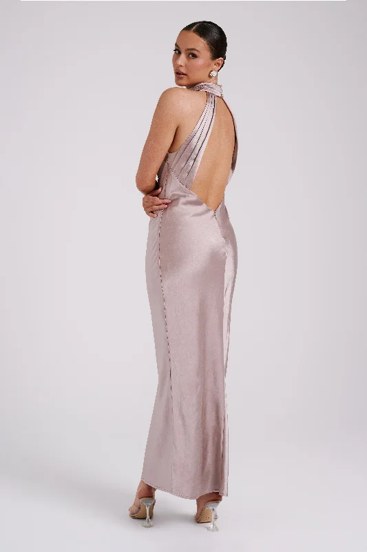 Crazy Discounts Inside!Claire Satin Drape Back Maxi Dress - Taupe