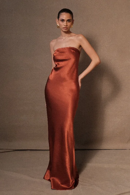 Shop Smart, Save Big!Claudette Strapless Satin Maxi Dress - Burnt Orange