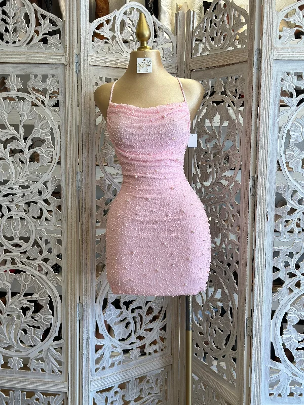 Buy More, Save More!Cotton Pink Mini Embellished Dress- Stretchy