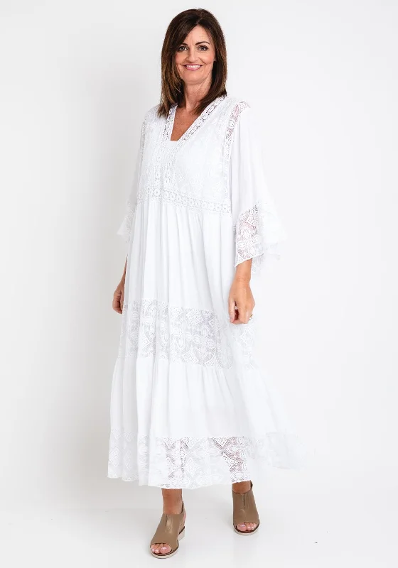 Bigger Savings, Better Shopping!The Serafina Collection One Size Broidery Smock Maxi Dress, White Bigger Savings, Better Shopping!The Serafina Collection One Size Broidery Smock Maxi Dress, White