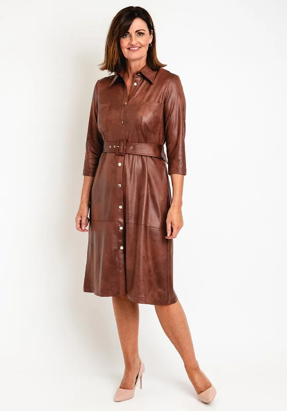 Time to Snag a Bargain!Eva Kayan Leather Look Midi Shirt Dress, Cinnamon