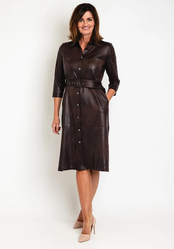 Get the Best for Less!Eva Kayan Leather Look Midi Shirt Dress, Mocca