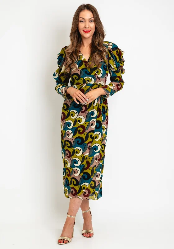 Must-Have Deals Inside!Exquise Abstract Print Maxi Dress, Olive Green Multi