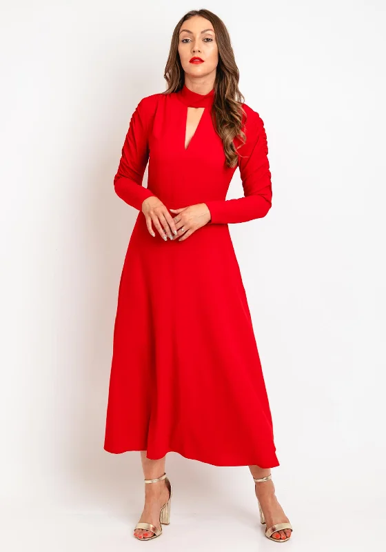 Best Deals Just for You!Exquise Ruched Sleeve A-Line Maxi Dress, Red