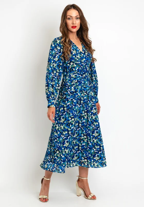 Get Ready to Save!Exquise Petal Print A-Line Maxi Dress, Blue Multi