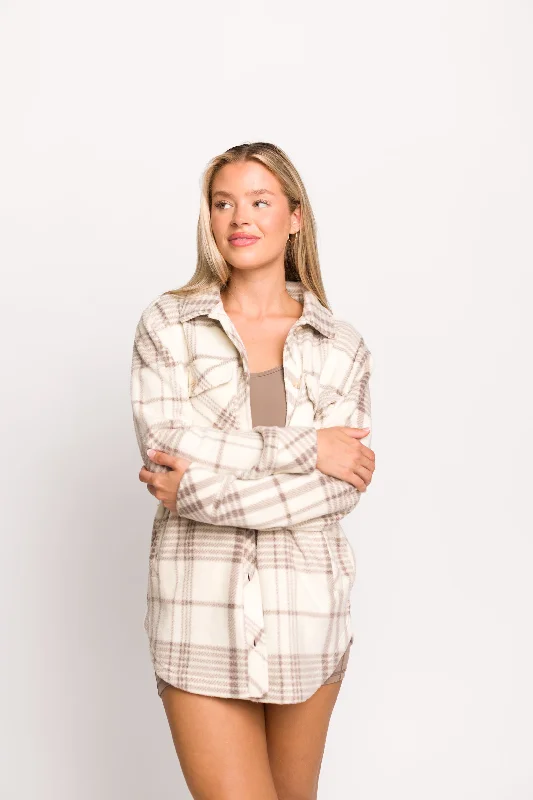 Upgrade for Less!Fall for It Fleece Cozy Shacket in Coconut Ash Plaid