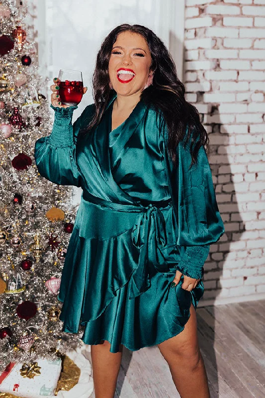 Your Favorite Items on Sale Now!First Class Ticket Satin Dress In Teal Curves