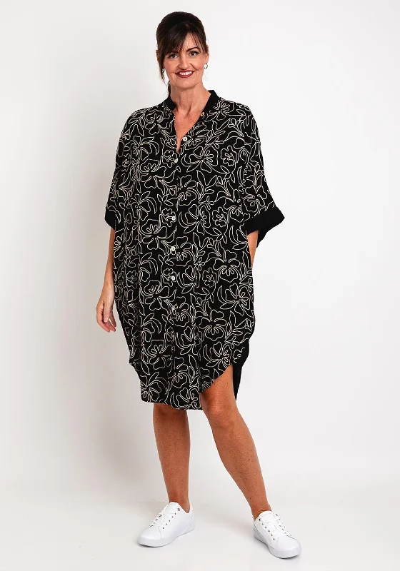 Mega Sale Happening Now!Natalia Collection One Size Embroider Floral Printed Midi Shirt Dress, Black Mega Sale Happening Now!Natalia Collection One Size Embroider Floral Printed Midi Shirt Dress, Black