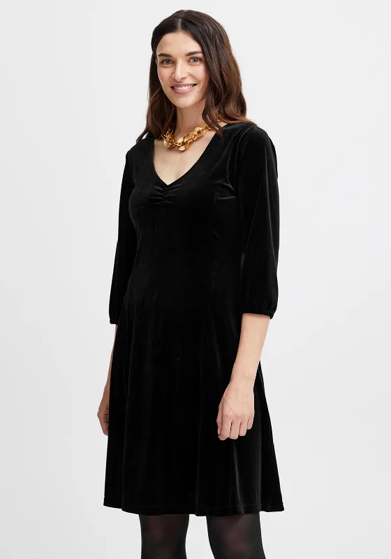 Limited Deals, Unlimited Savings!Fransa Cassandra Velour Knee Length Dress, Black