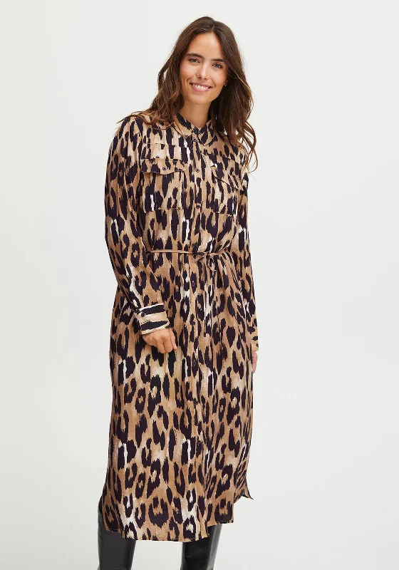 Shop Before It’s Gone!Fransa Leoni Leopard Print Midi Shirt Dress, Brown
