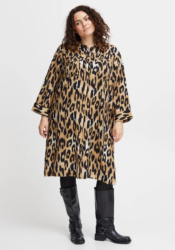 Incredible Savings Inside!Fransa Plus Size Leoni Leopard Print Midi Shirt Dress, Brown Incredible Savings Inside!Fransa Plus Size Leoni Leopard Print Midi Shirt Dress, Brown