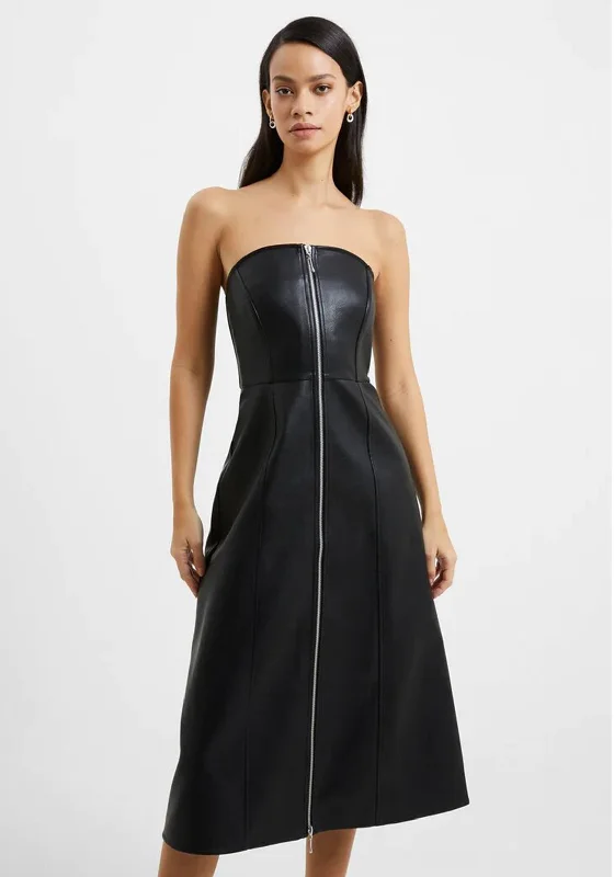 Instant Savings Await!French Connection Claudia PU Zip Up Knee Length Dress, Black
