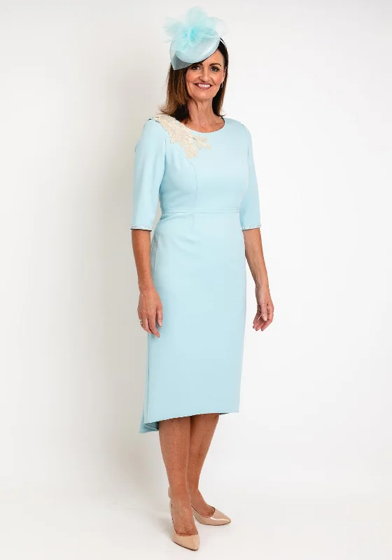 Snag the Best Prices Now!Gabriela Sanchez Floral Applique Shoulder Dress, Aqua Blue