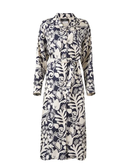 Save More Than Ever!Gaia Black and White Print Silk Shirt Dress