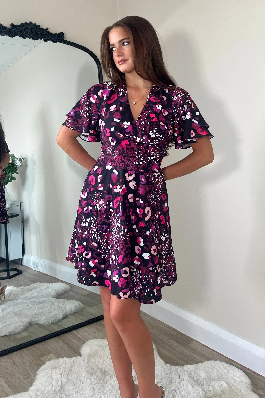 Unlock Huge Savings Now!Gigi Angel Sleeve Wrap Front Mini Dress Purple Animal