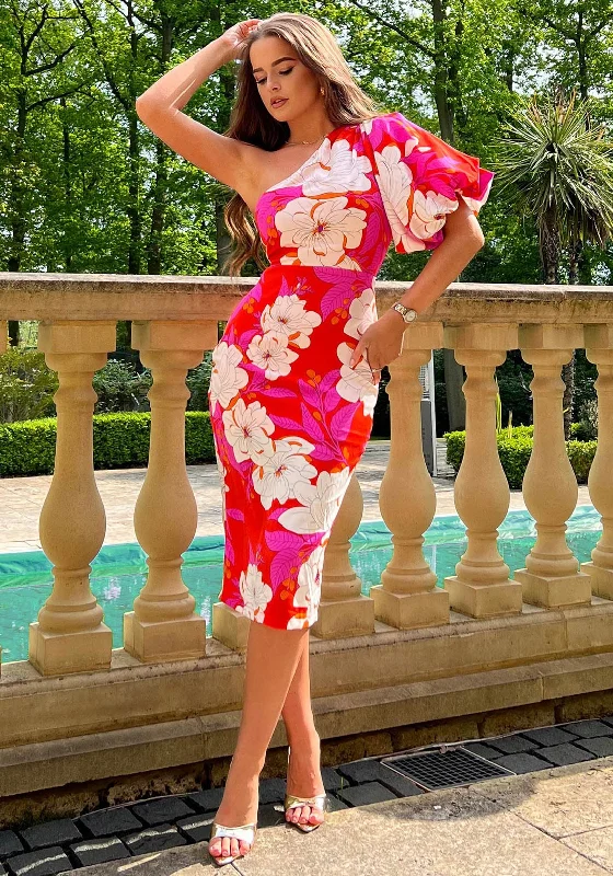 Amazing Prices You Can’t Resist!Girl in Mind Willow Floral One Shoulder Dress, Pink Multi