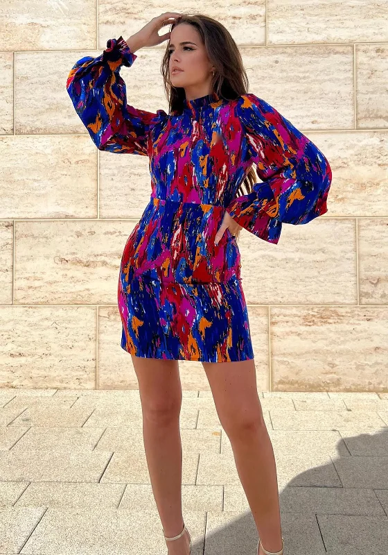 One Day Only – Huge Savings!Girl in Mind Hadley Puff Sleeve Mini Dress, Cobalt Multi