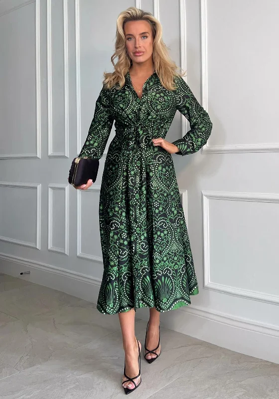 More Discounts, More Joy!Girl in Mind Odette Border Print Shirt Dress, Green