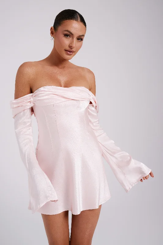 Unlock Huge Savings Now!Giselle Off Shoulder Satin Mini Dress - Rosewater