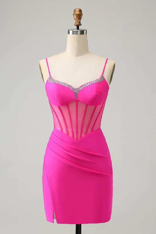 Your Shopping Wish, Our Discount Command!Glitter Fuchsia Beaded Corset Tight Short Prom Dress Your Shopping Wish, Our Discount Command!Glitter Fuchsia Beaded Corset Tight Short Prom Dress