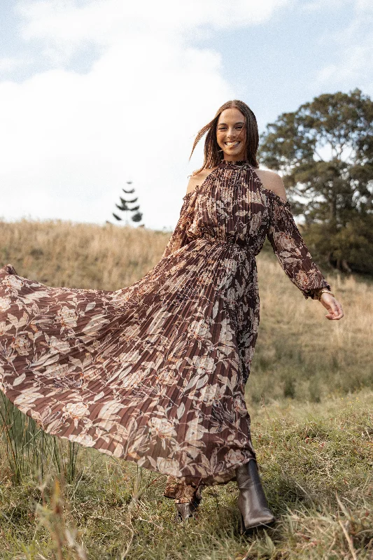 Your Favorite Items on Sale Now!Hilary Pleated Maxi Dress - Brown Floral