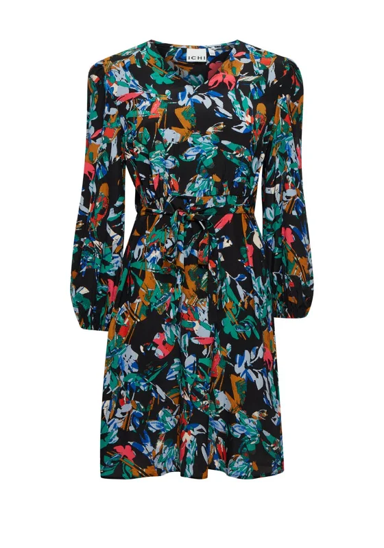 Your Shopping Spree Starts Here!Ichi Bold Colour Print Mini Dress, Black Multi