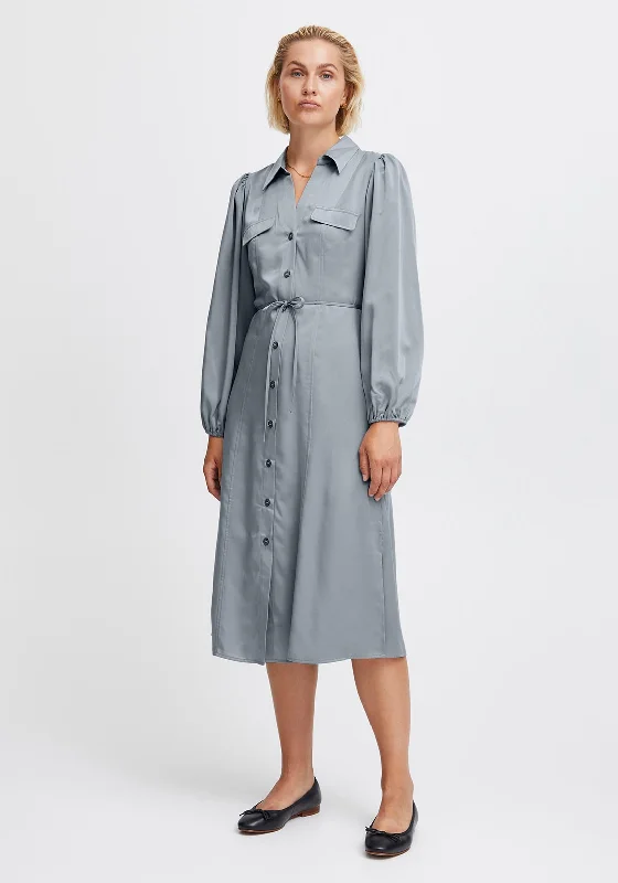 New Discounts Just Dropped!Ichi Donna Midi Shirt Dress, Grey Blue