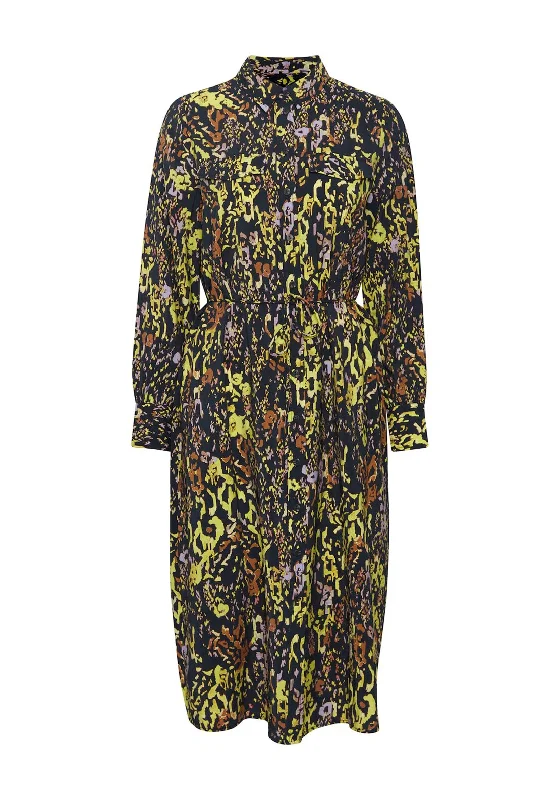Save Up to 50% Off!Ichi Belted Waist Floral Midi Shirt Dress, Total Eclipse